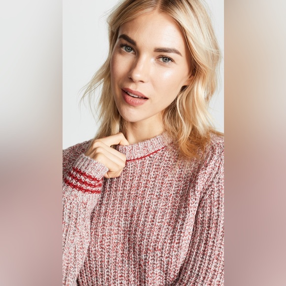 NWT RAG & BONE Cheryl Stripe Cuff Wool Blend Sweater In Grey Red - Picture 3 of 9